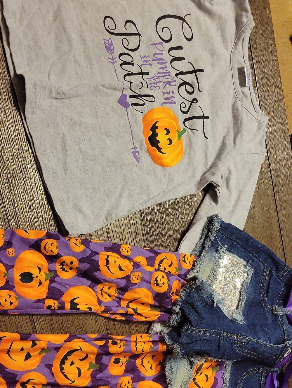 Kids Halloween Pumpkin Patch Outfit - Gray & Purple